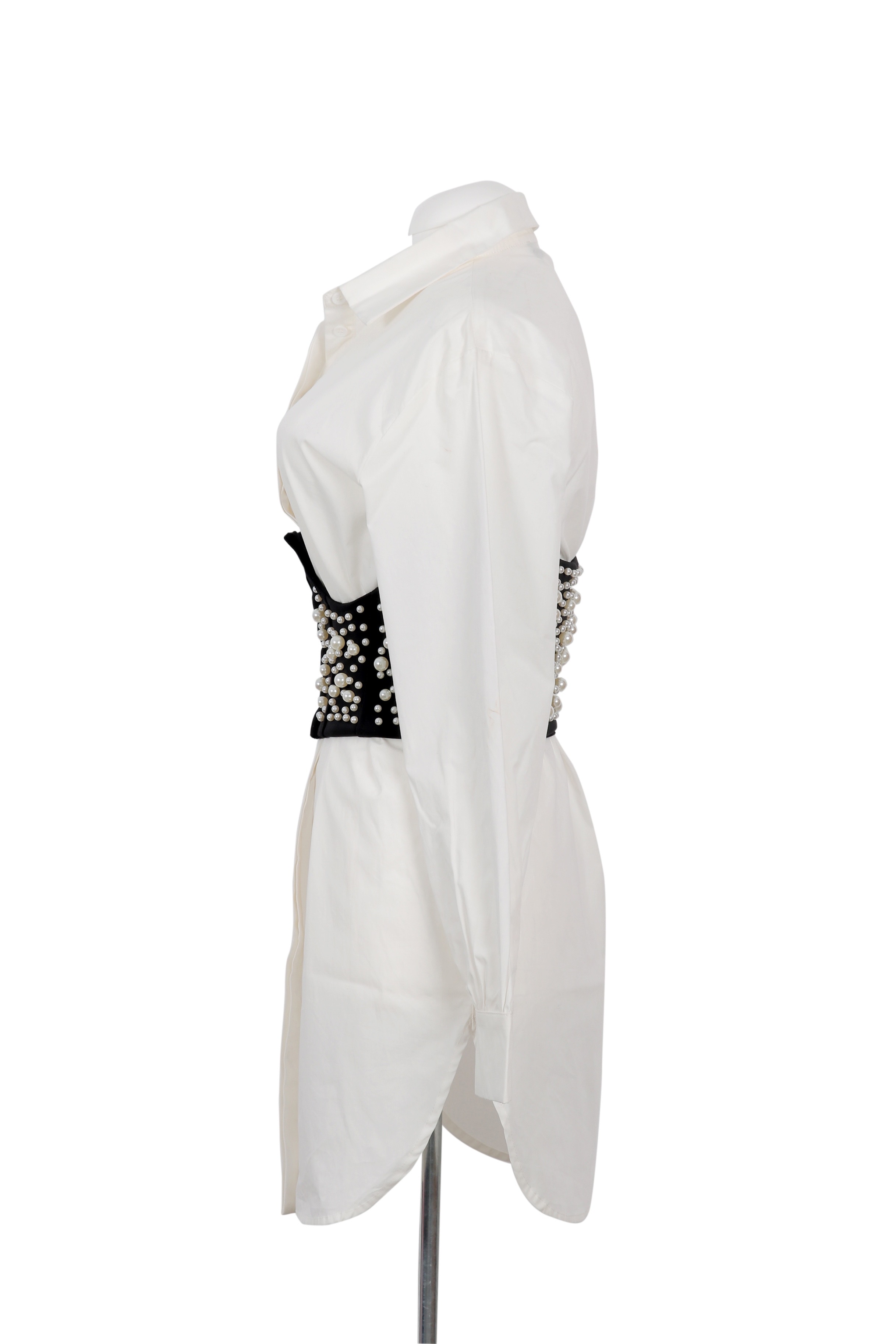 Topshop white cotton shirt dress with a striking black corset overlay embellished with pearls
