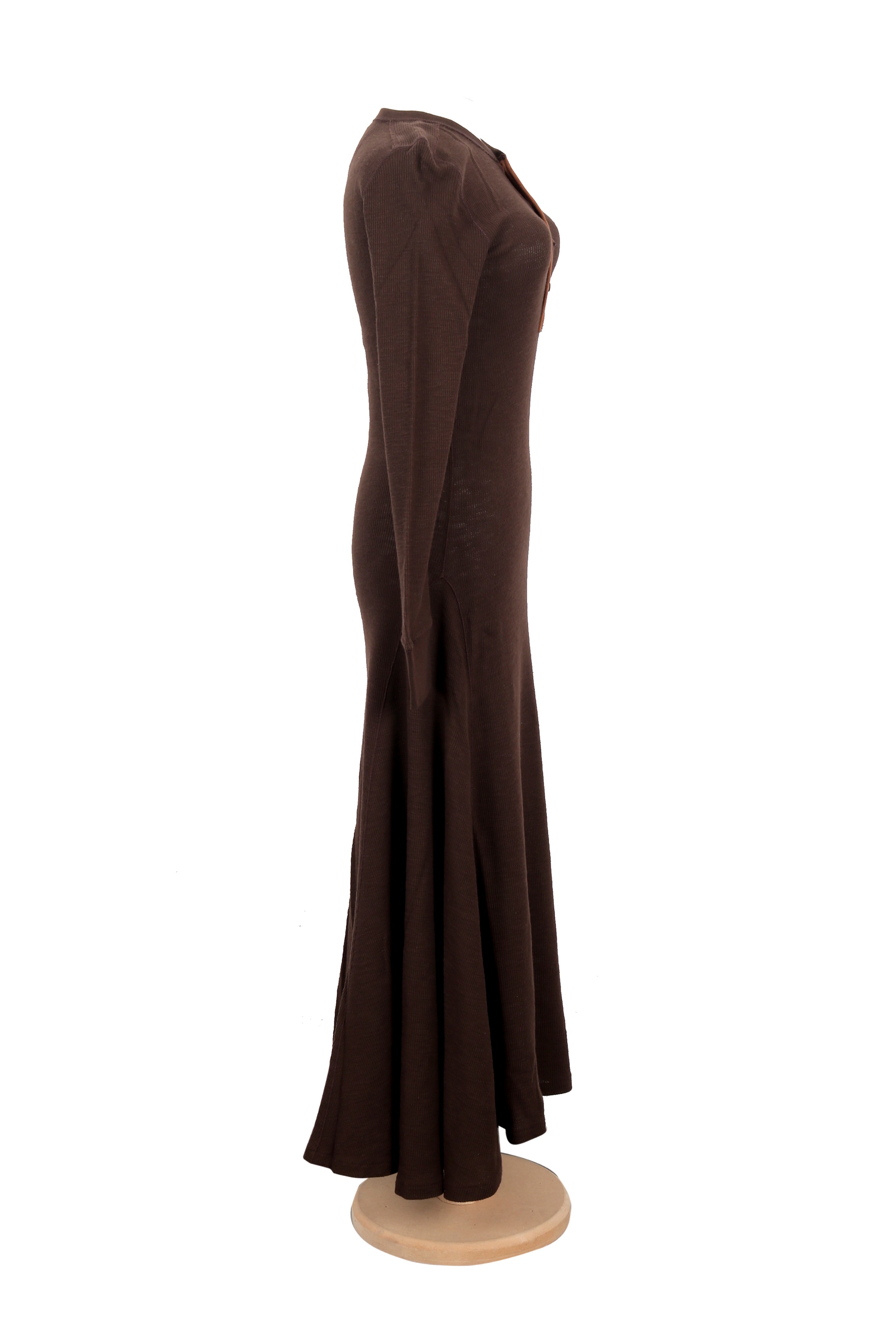 Polo Ralph Lauren brown cotton Henley dress with long sleeves and an A-line silhouette