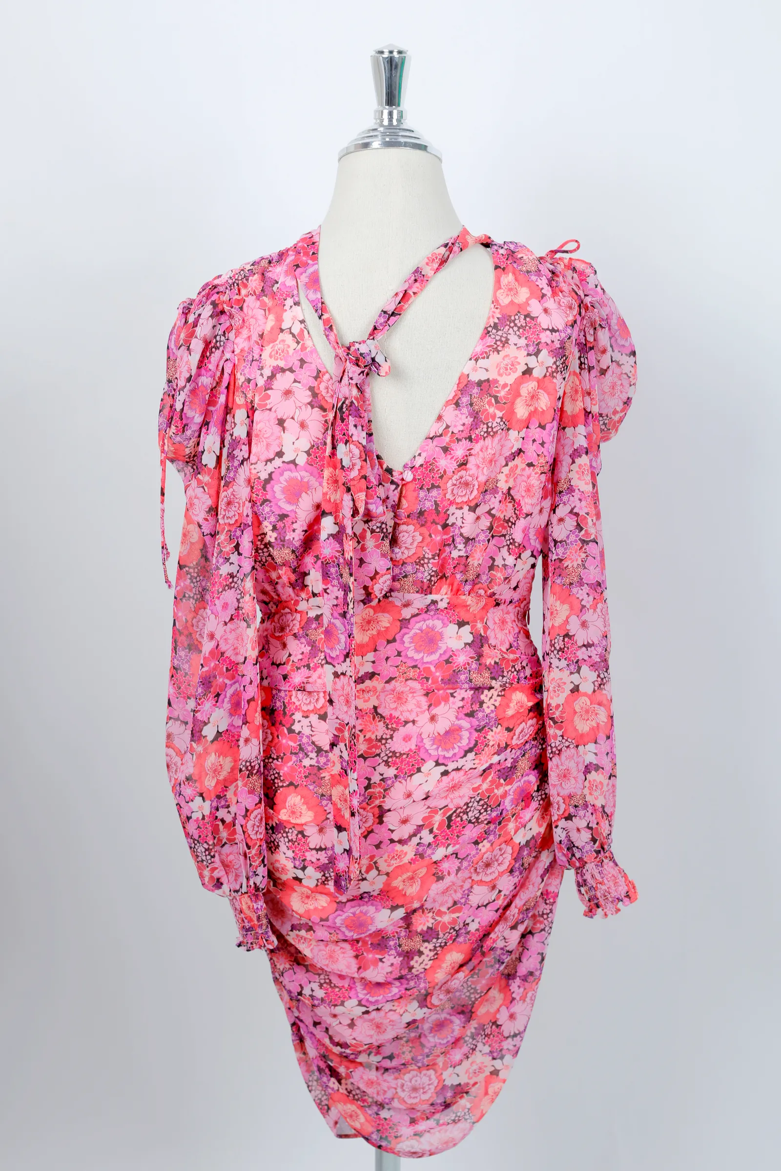 For Love & Lemons Pink Floral Chiffon Mini Dress