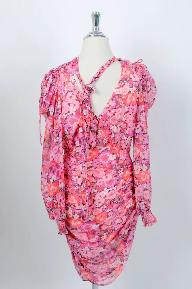 For Love & Lemons Pink Floral Chiffon Mini Dress