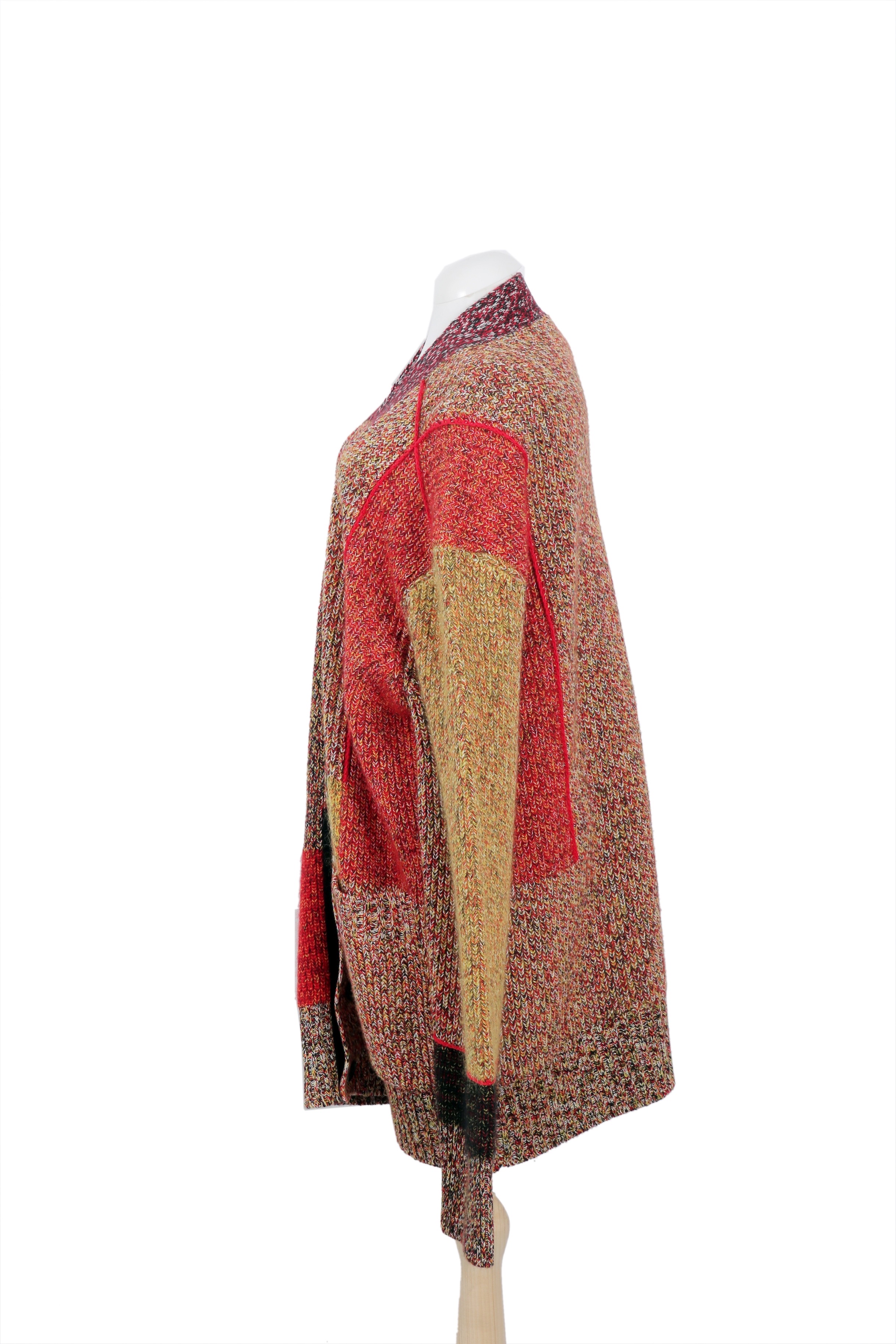 Burberry multicolor wool cardigan coat designed with a patchwork knit effect