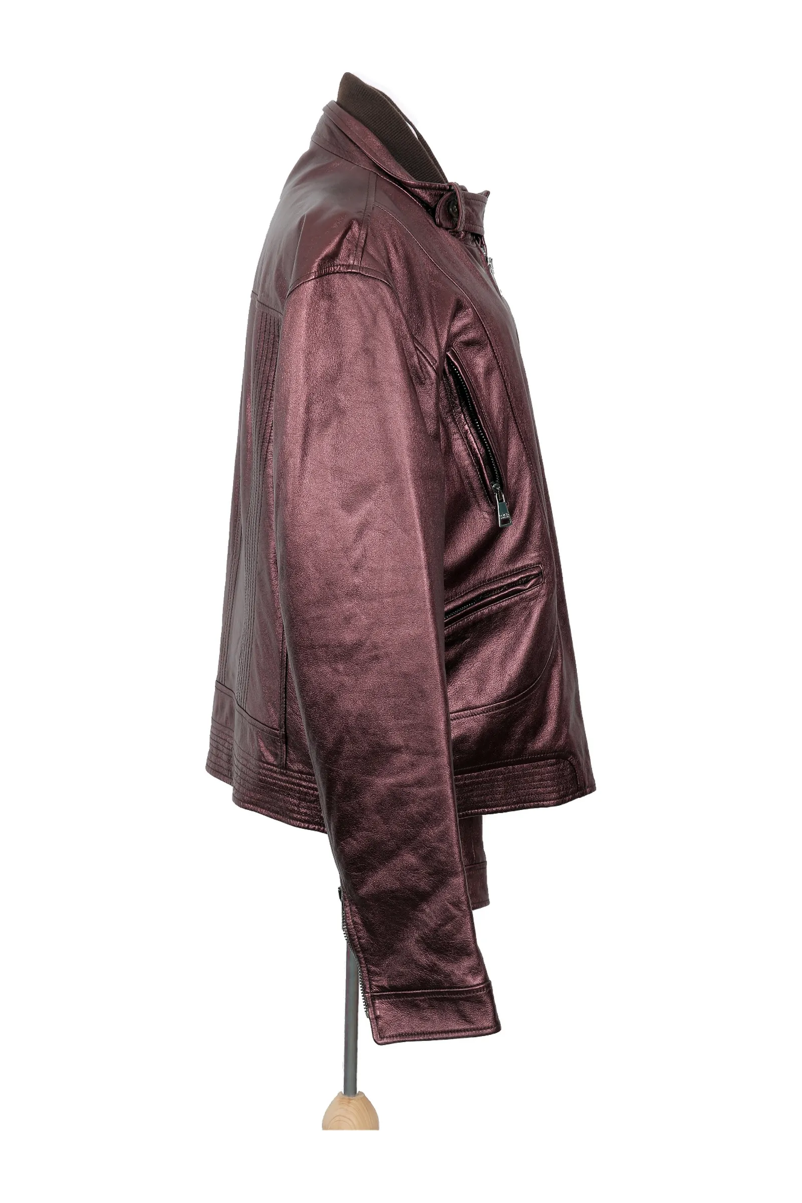 Dolce & Gabbana Metallic Burgundy Leather Jacket