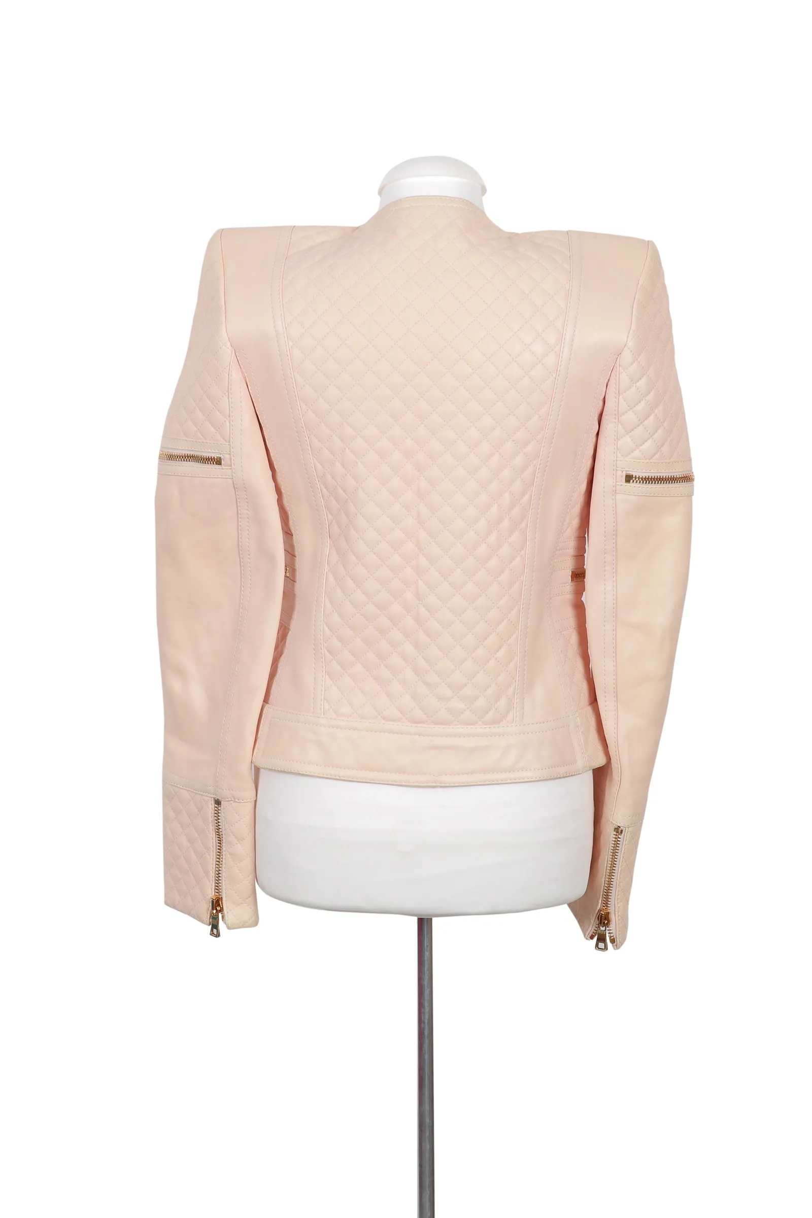 Balmain Blush Pink Quilted Leather Jacket