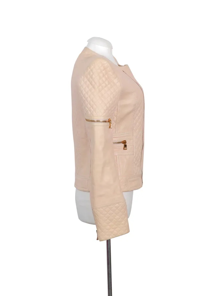 Balmain Blush Pink Quilted Leather Jacket