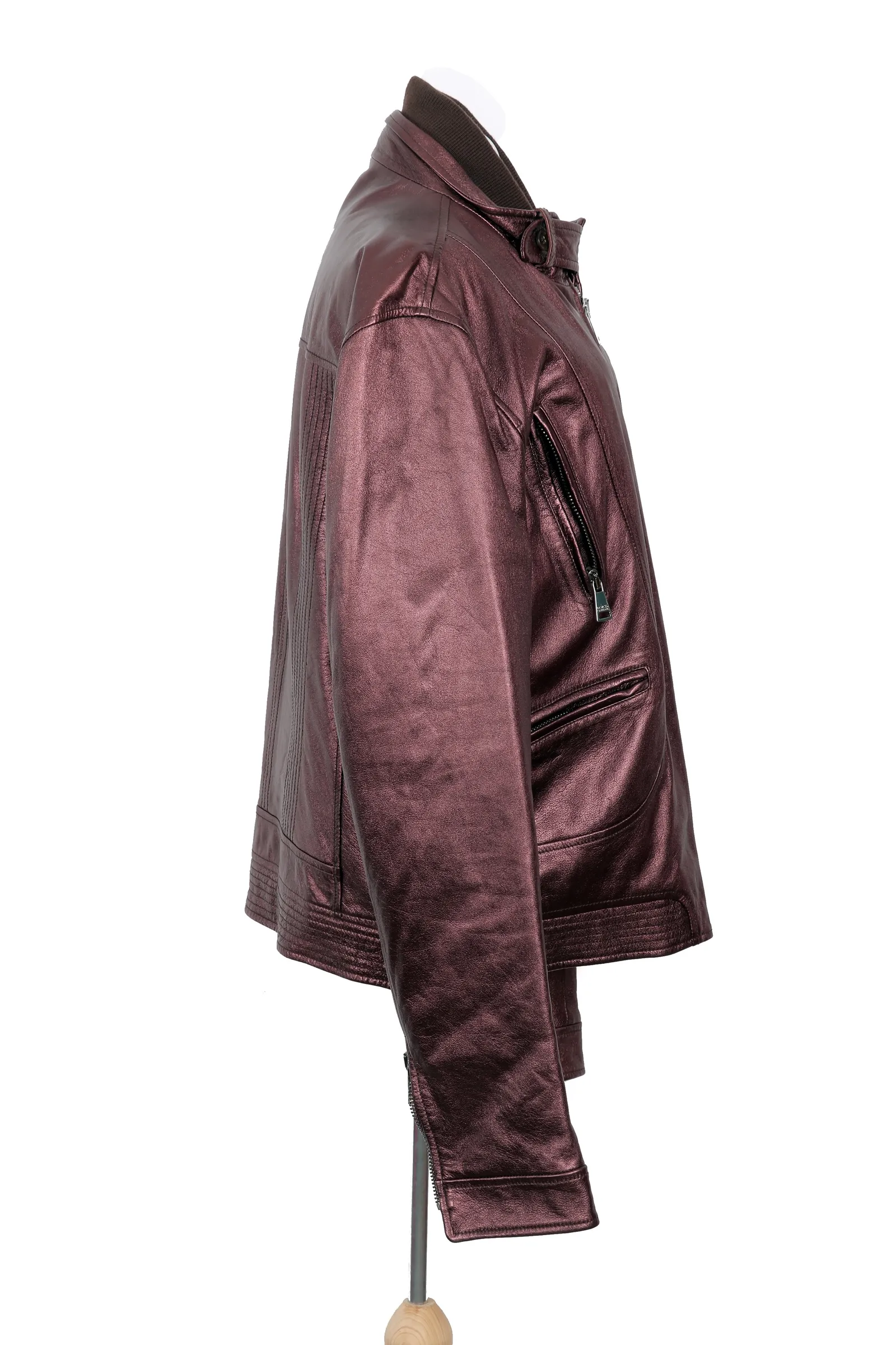 Dolce & Gabbana Metallic Burgundy Leather Jacket