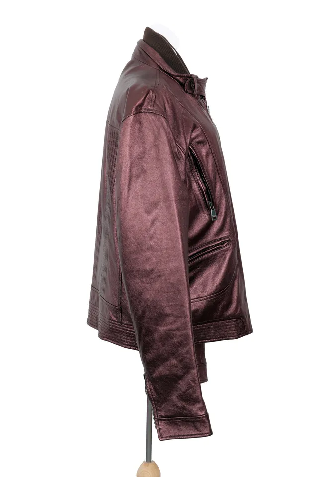 Dolce & Gabbana Metallic Burgundy Leather Jacket