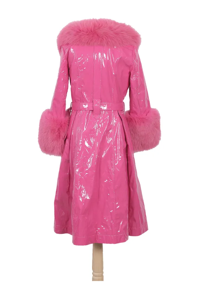 Saks Potts Neon Pink Fur Trench Coat