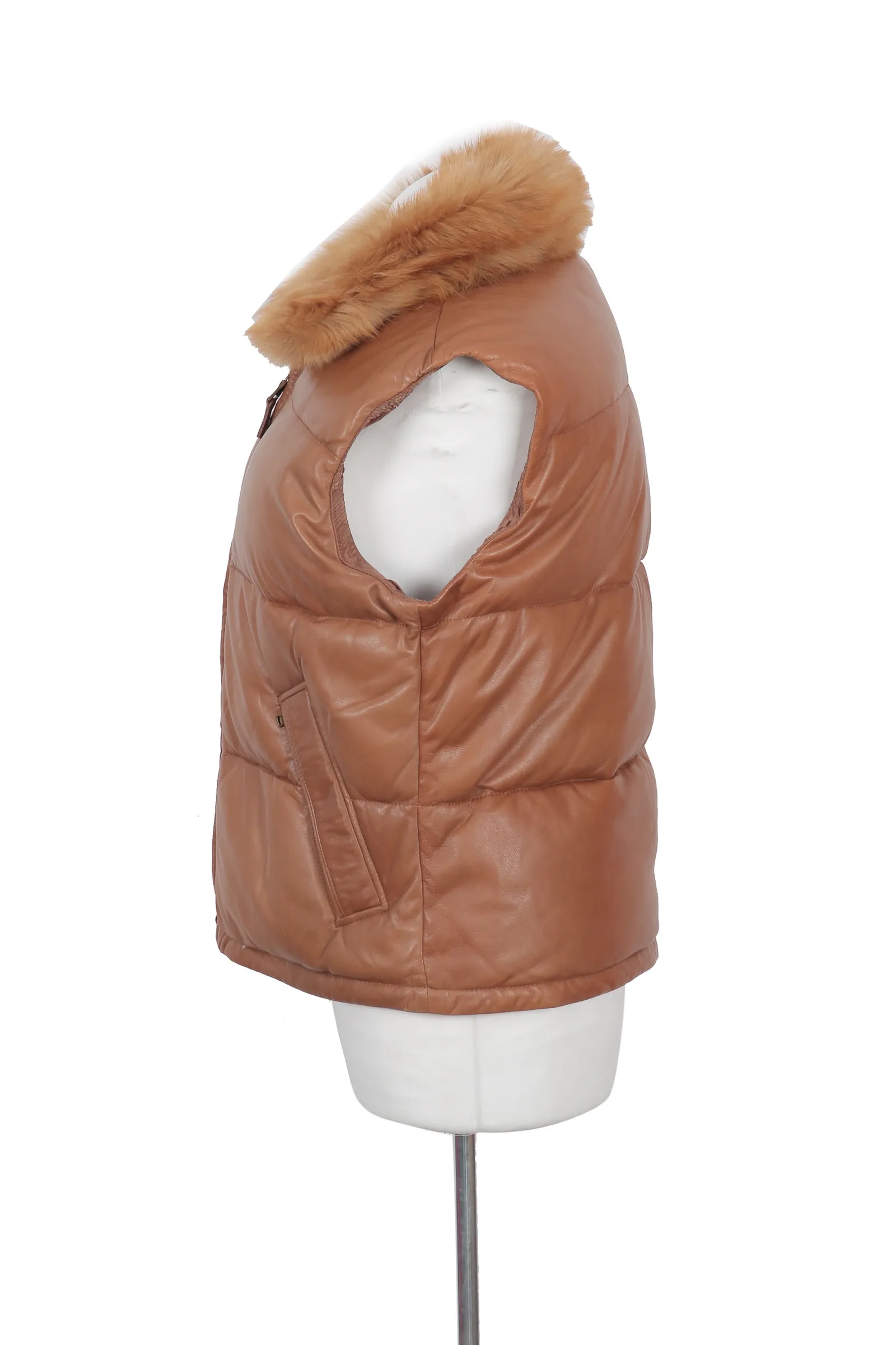 Ralph Lauren Brown Lambskin Puffer Jacket