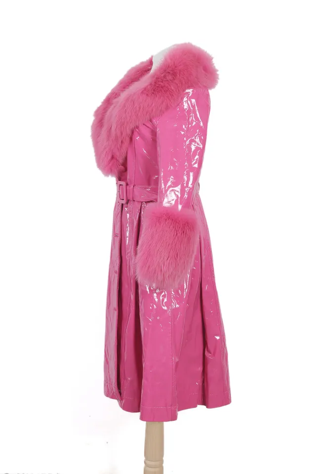 Saks Potts Neon Pink Fur Trench Coat