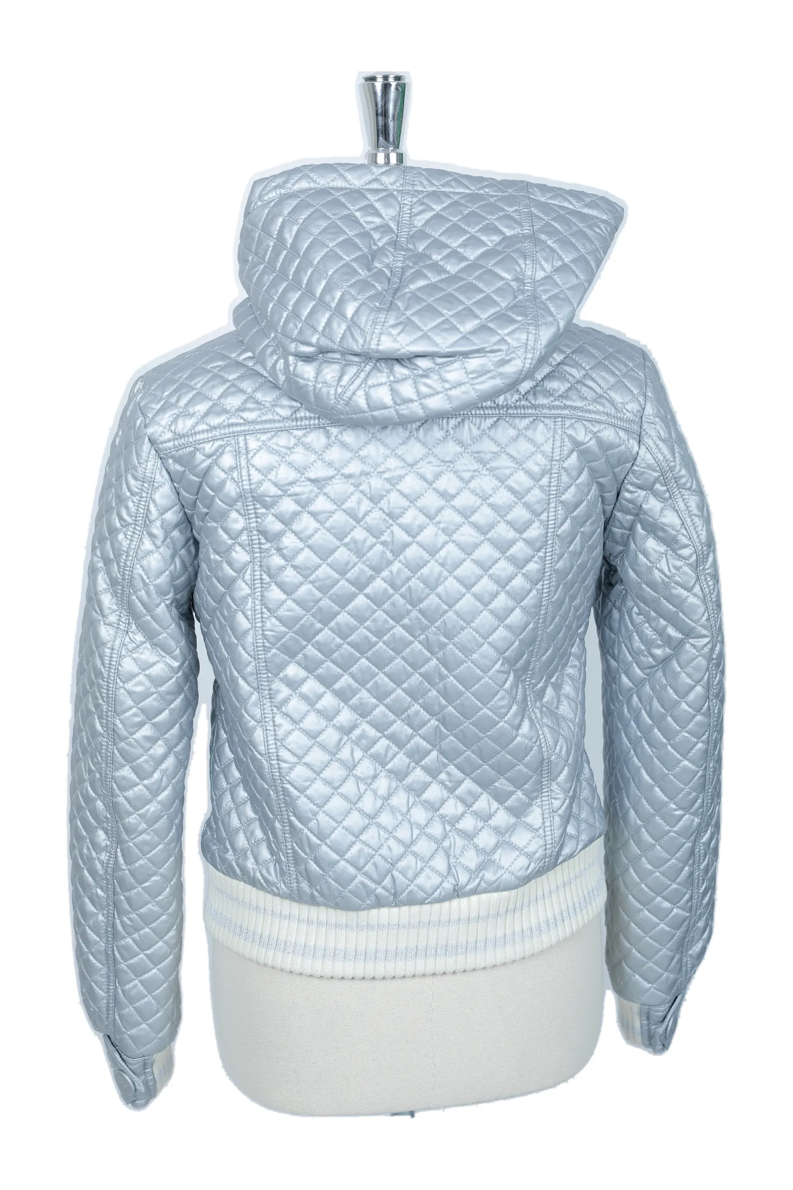 Dolce & Gabbana Metallic Silver Blue Logo Print Bomber Jacket