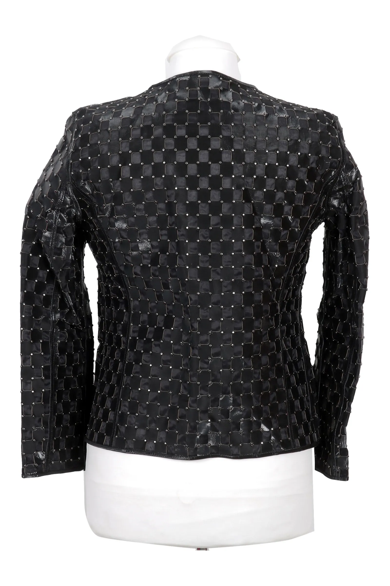 Giorgio Armani Black Check Leather Jacket