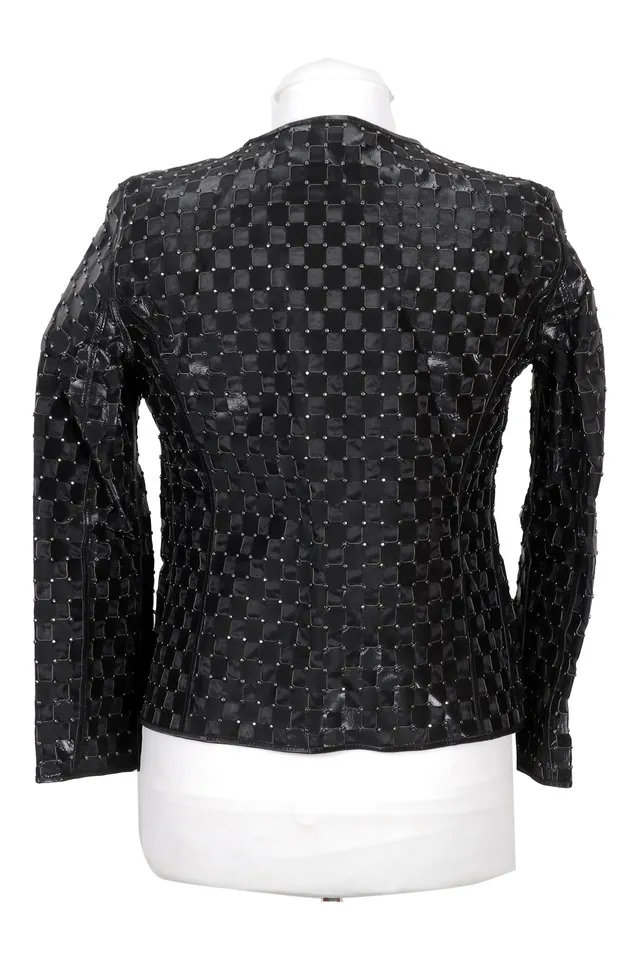 Giorgio Armani Black Check Leather Jacket
