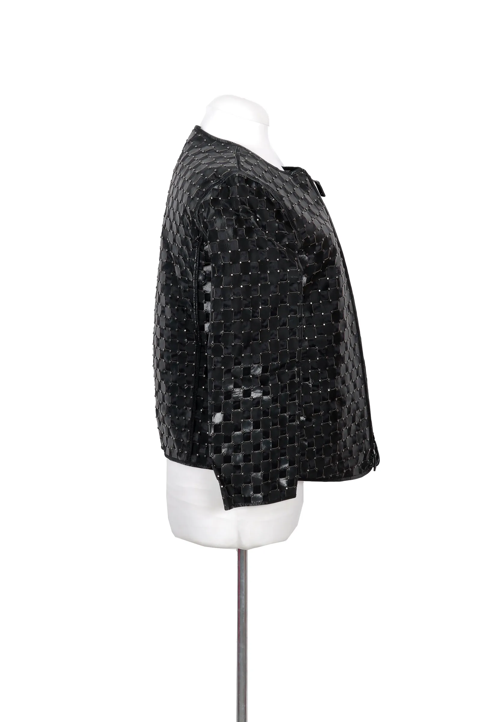Giorgio Armani Black Check Leather Jacket