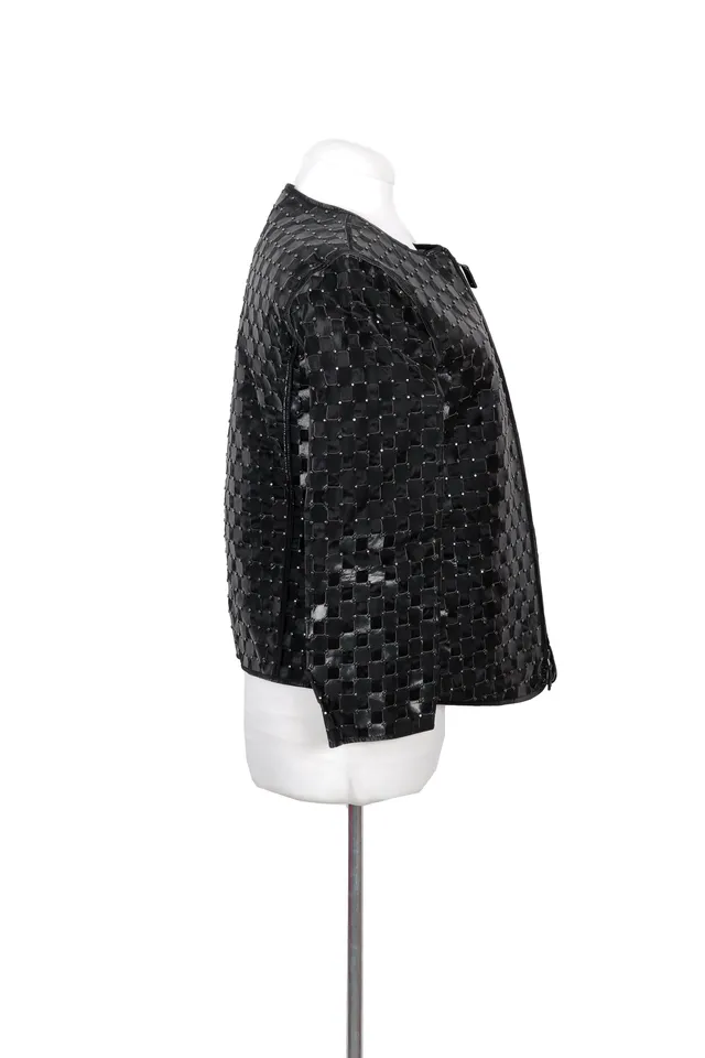 Giorgio Armani Black Check Leather Jacket
