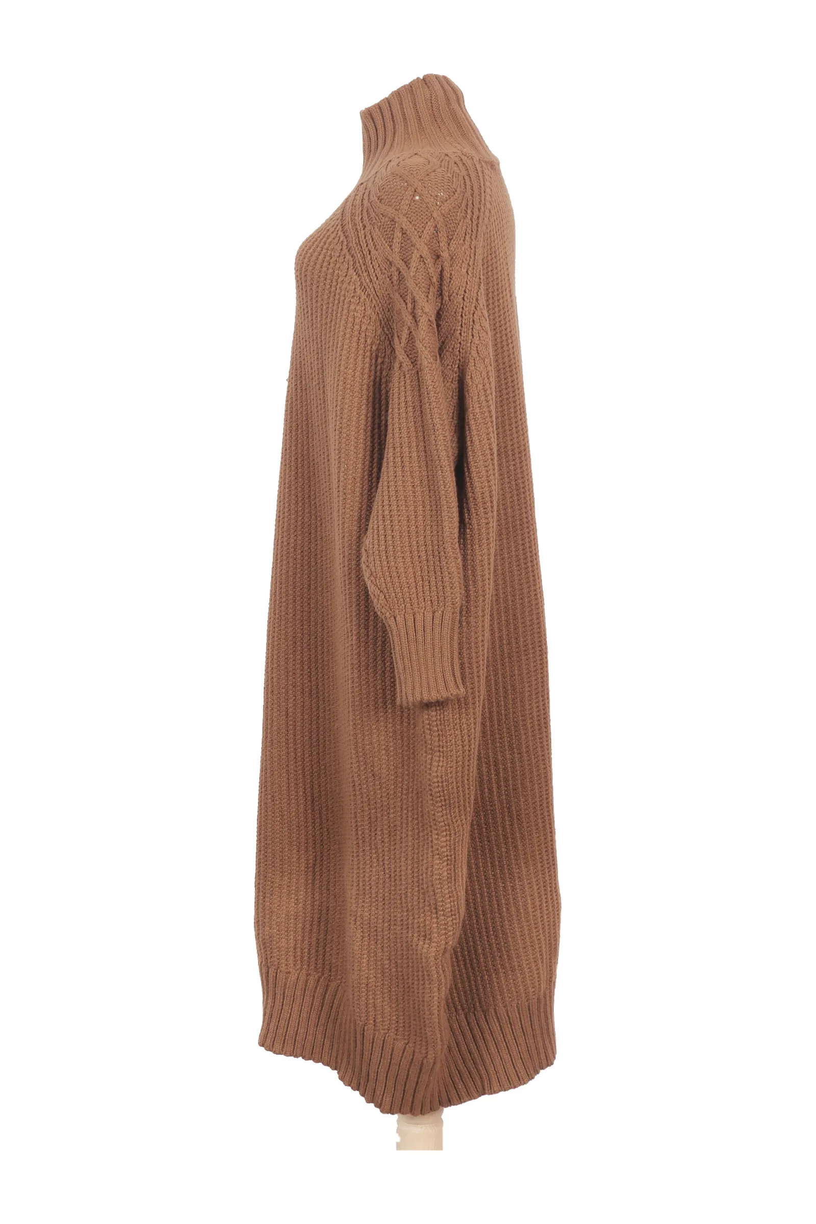 Leem Camel Brown Ribbed Knit Dress