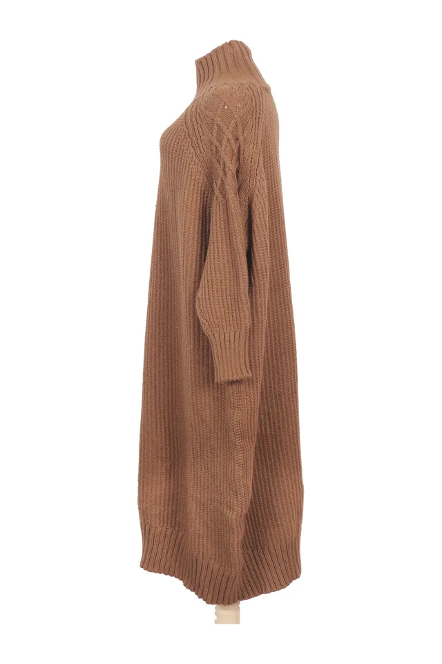 Leem Camel Brown Ribbed Knit Dress