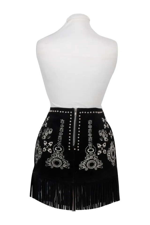 Understated Leather Black Floral Mini Skirt
