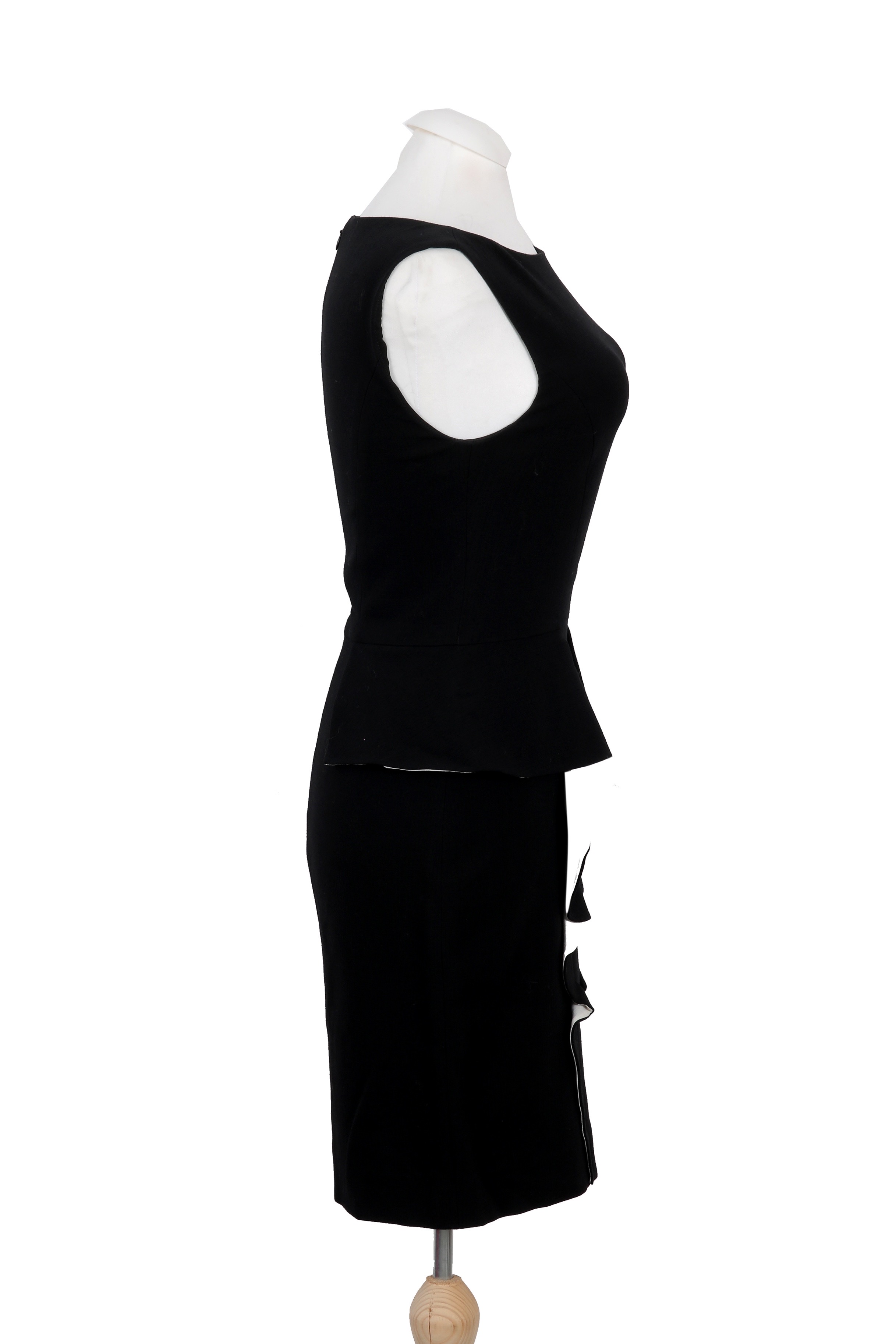 Emilio Pucci black sleeveless wool crepe dress featuring sculptural ruffled detailing for a modern yet elegant silhouette