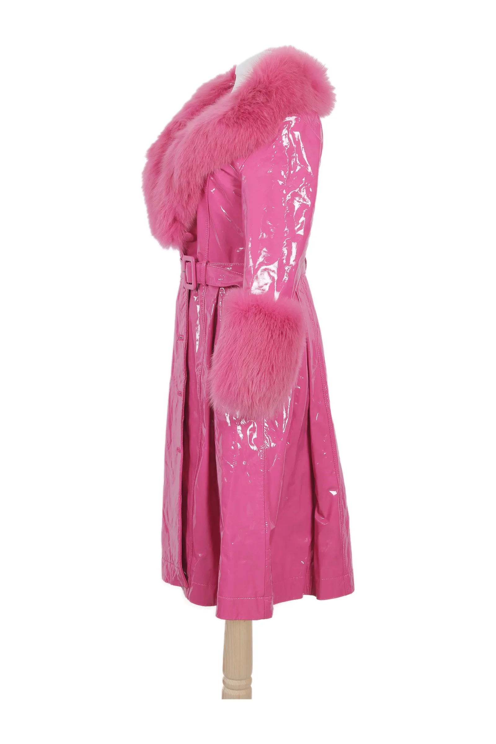 Saks Potts Neon Pink Fur Trench Coat