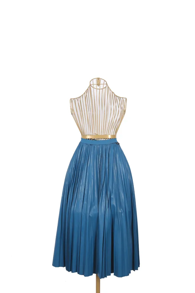 Pinko Blue Leather Midi Skirt