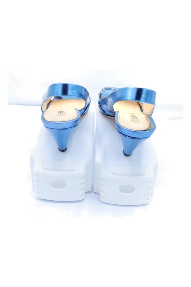 Prada Metallic Blue Patent Leather Sandals