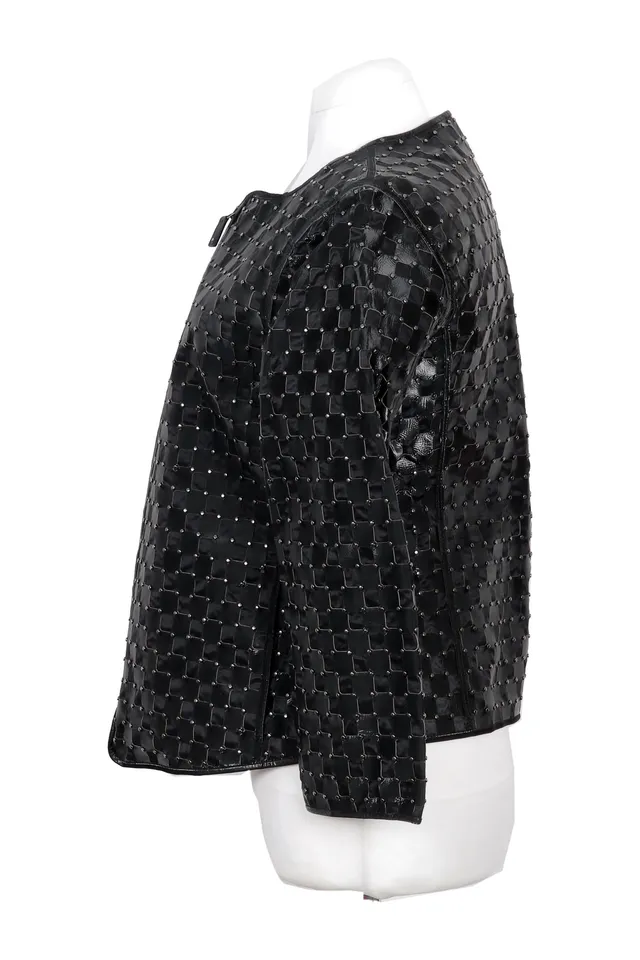 Giorgio Armani Black Check Leather Jacket