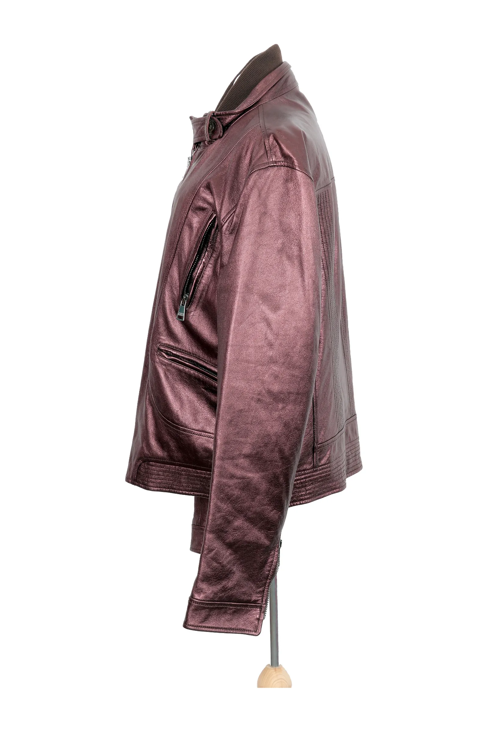 Dolce & Gabbana Metallic Burgundy Leather Jacket