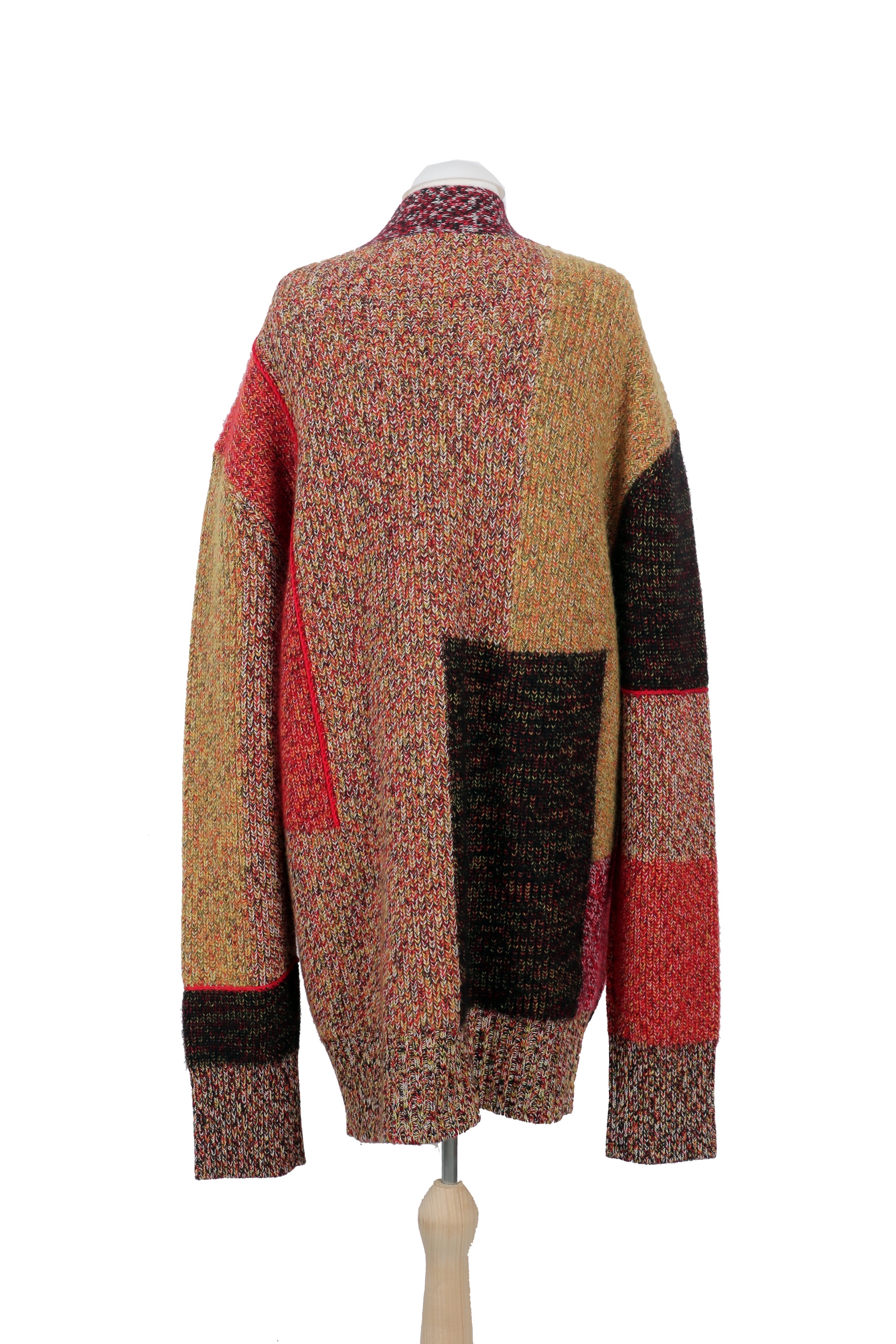 Burberry multicolor wool cardigan coat designed with a patchwork knit effect