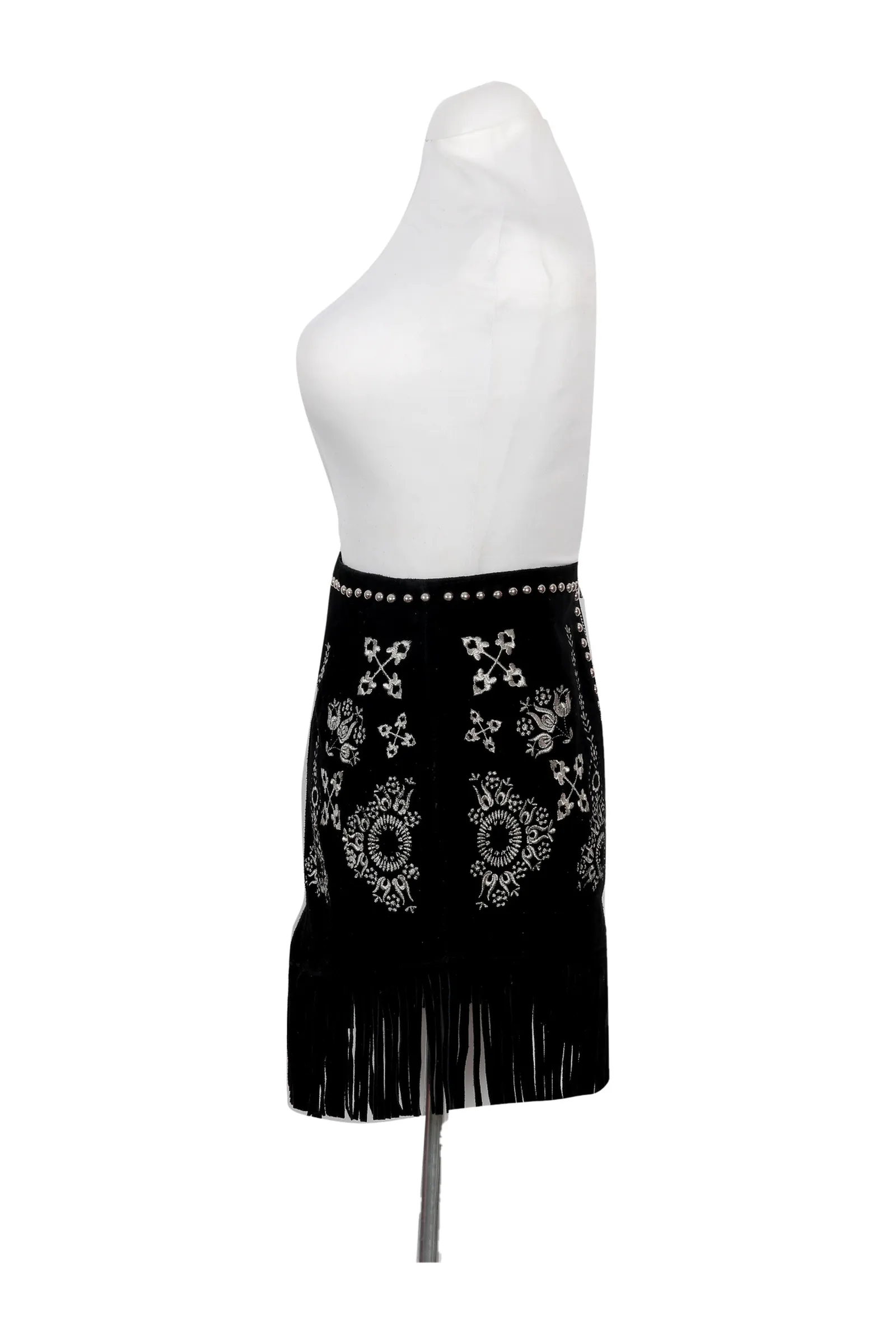 Understated Leather Black Floral Mini Skirt