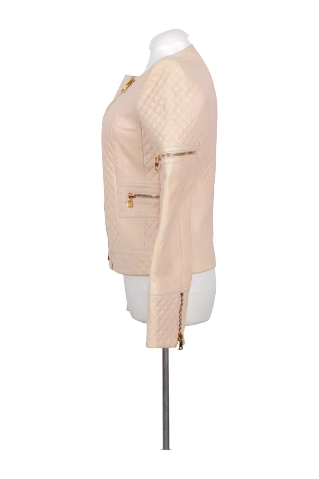 Balmain Blush Pink Quilted Leather Jacket