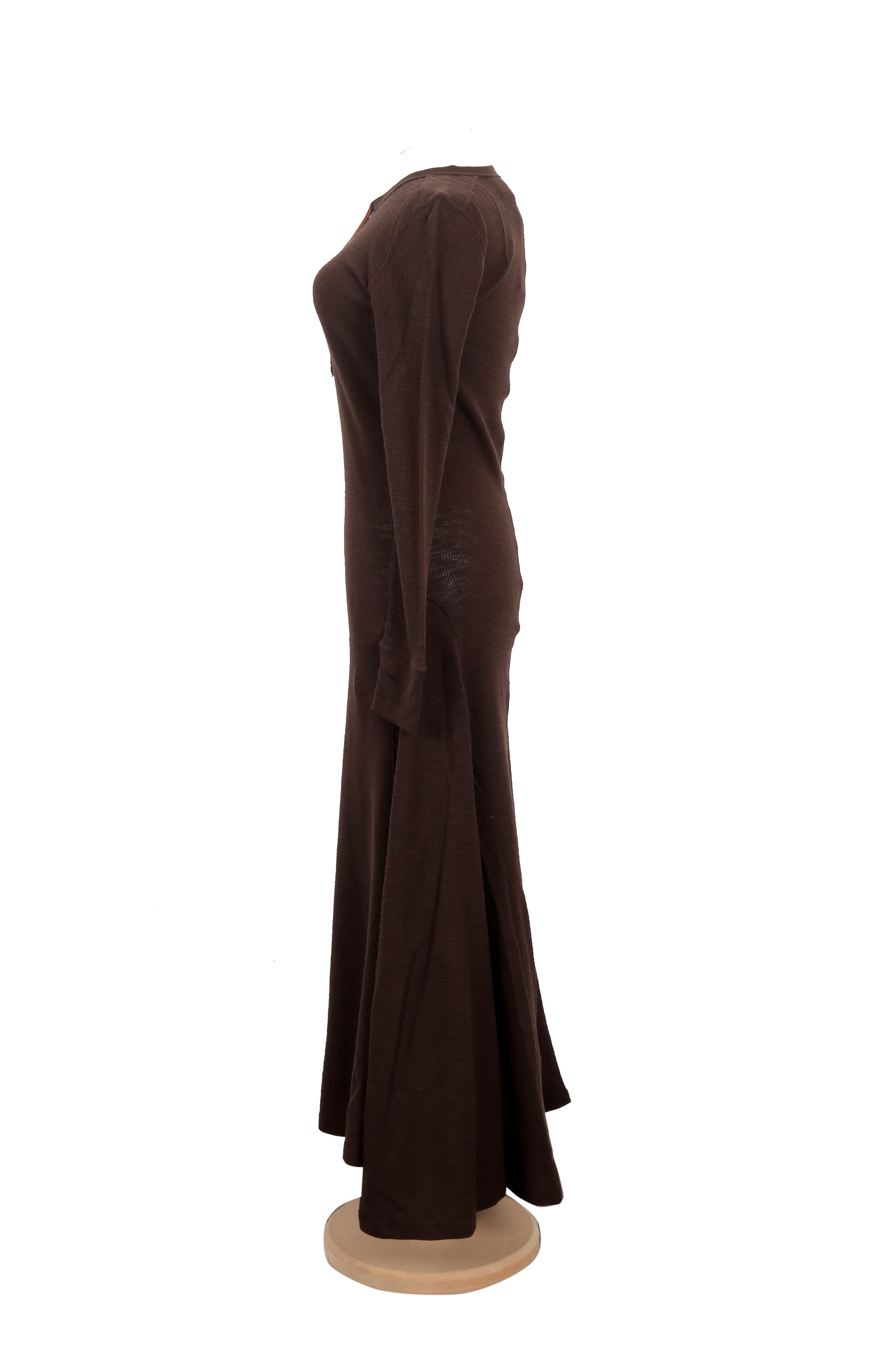 Polo Ralph Lauren brown cotton Henley dress with long sleeves and an A-line silhouette