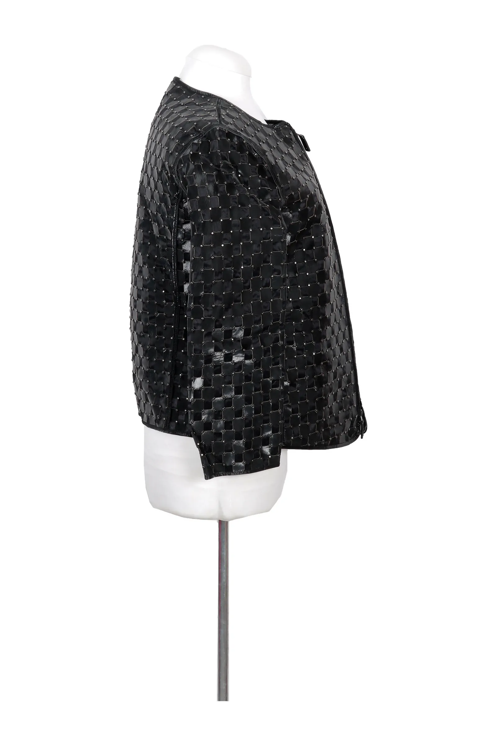 Giorgio Armani Black Check Leather Jacket