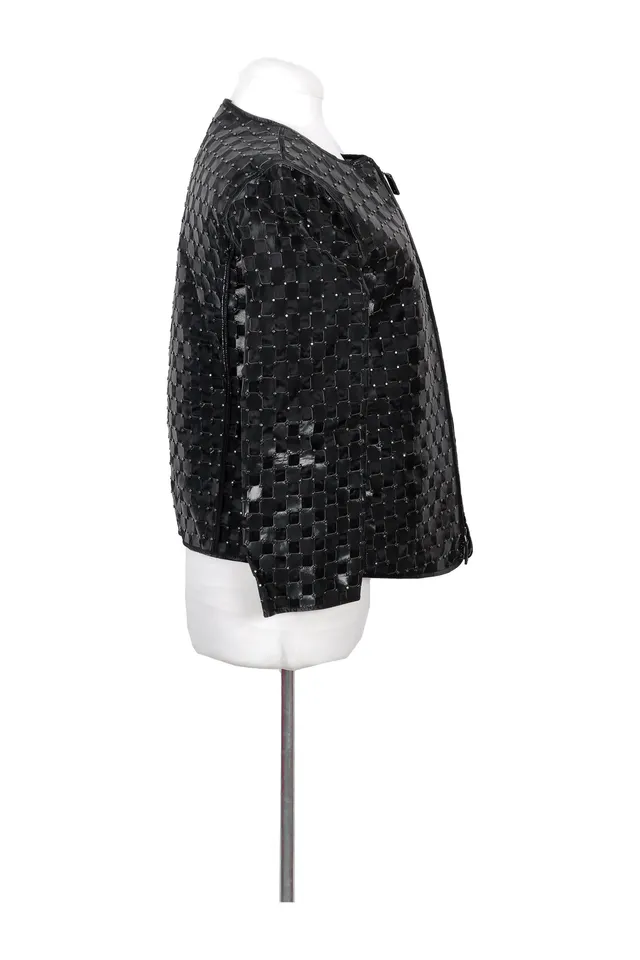 Giorgio Armani Black Check Leather Jacket