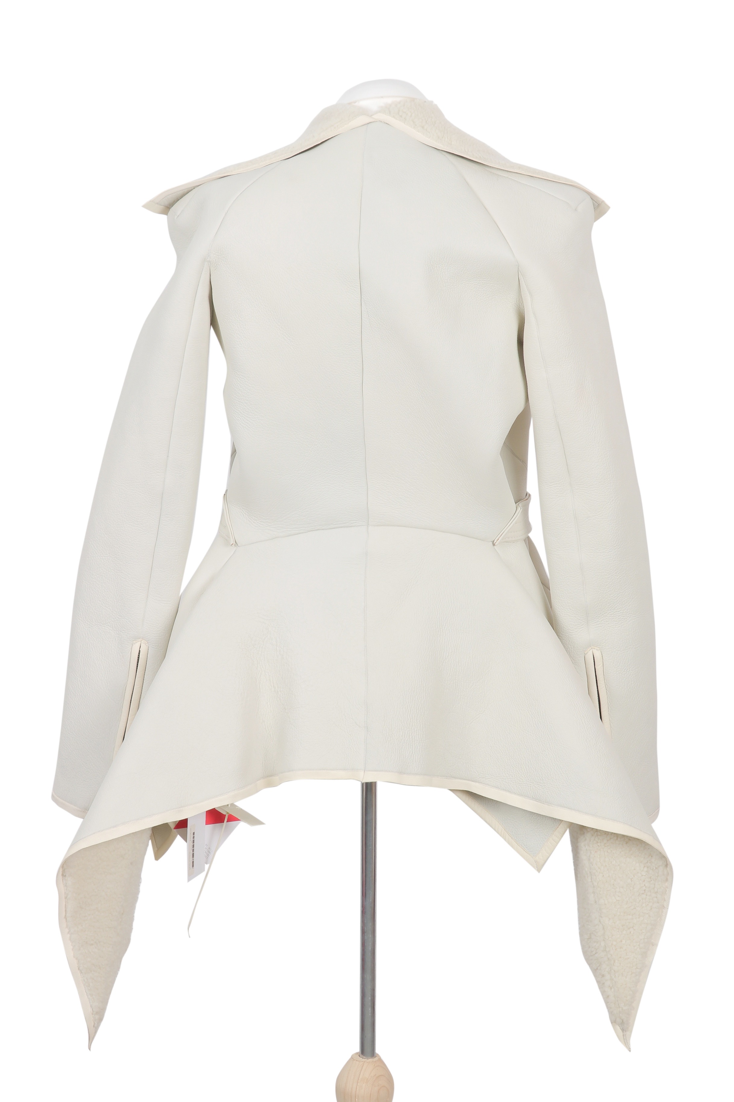 Rick Owens jacket in ivory white, crafted with soft leather and a shearling lining