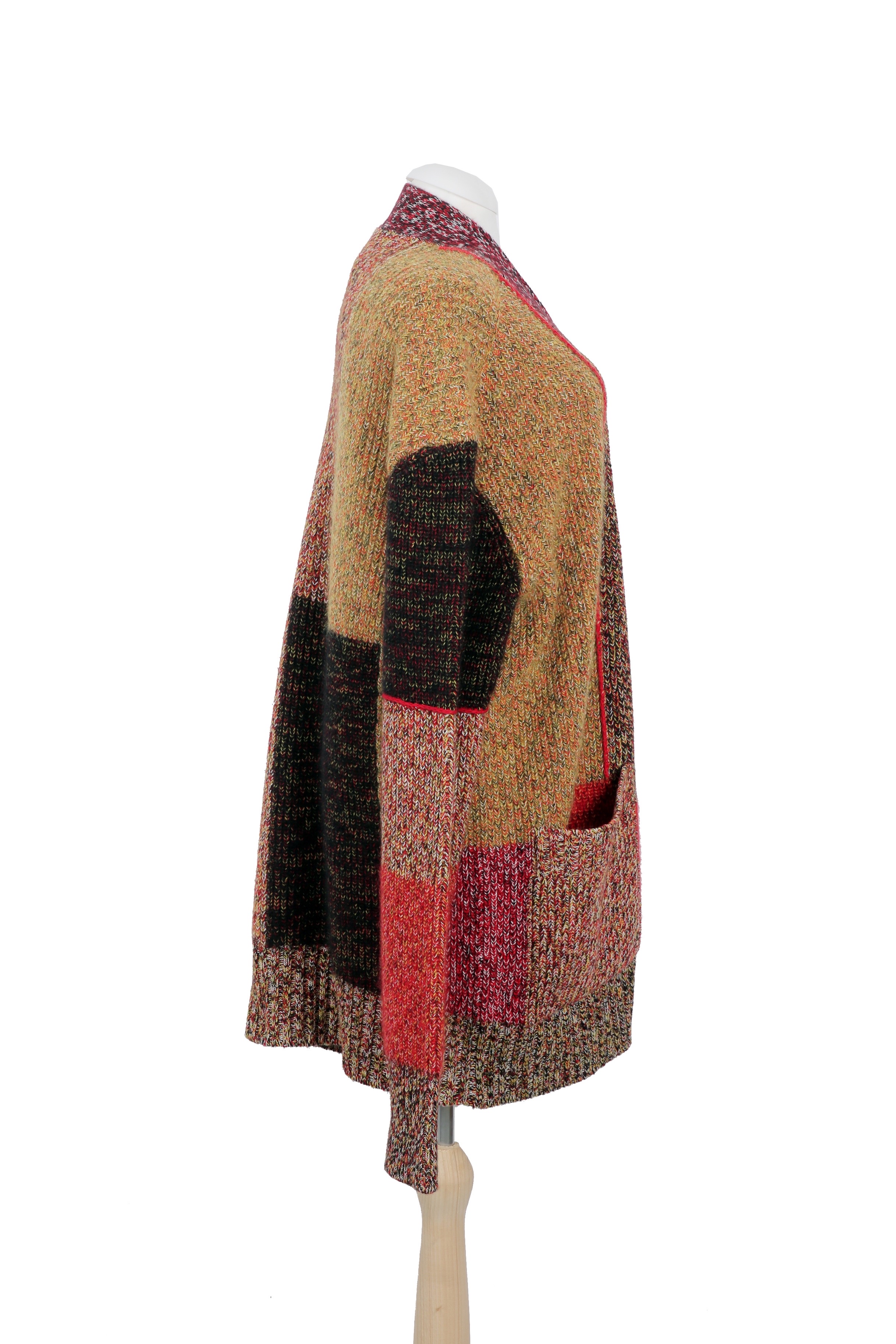 Burberry multicolor wool cardigan coat designed with a patchwork knit effect
