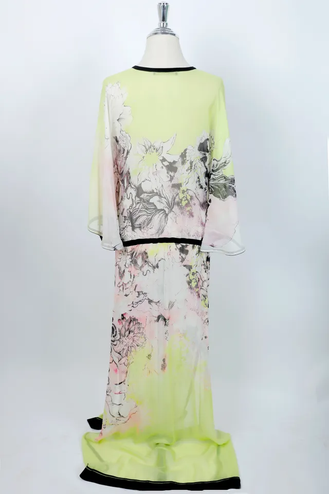 Roberto Cavalli Lime Green Floral Gown