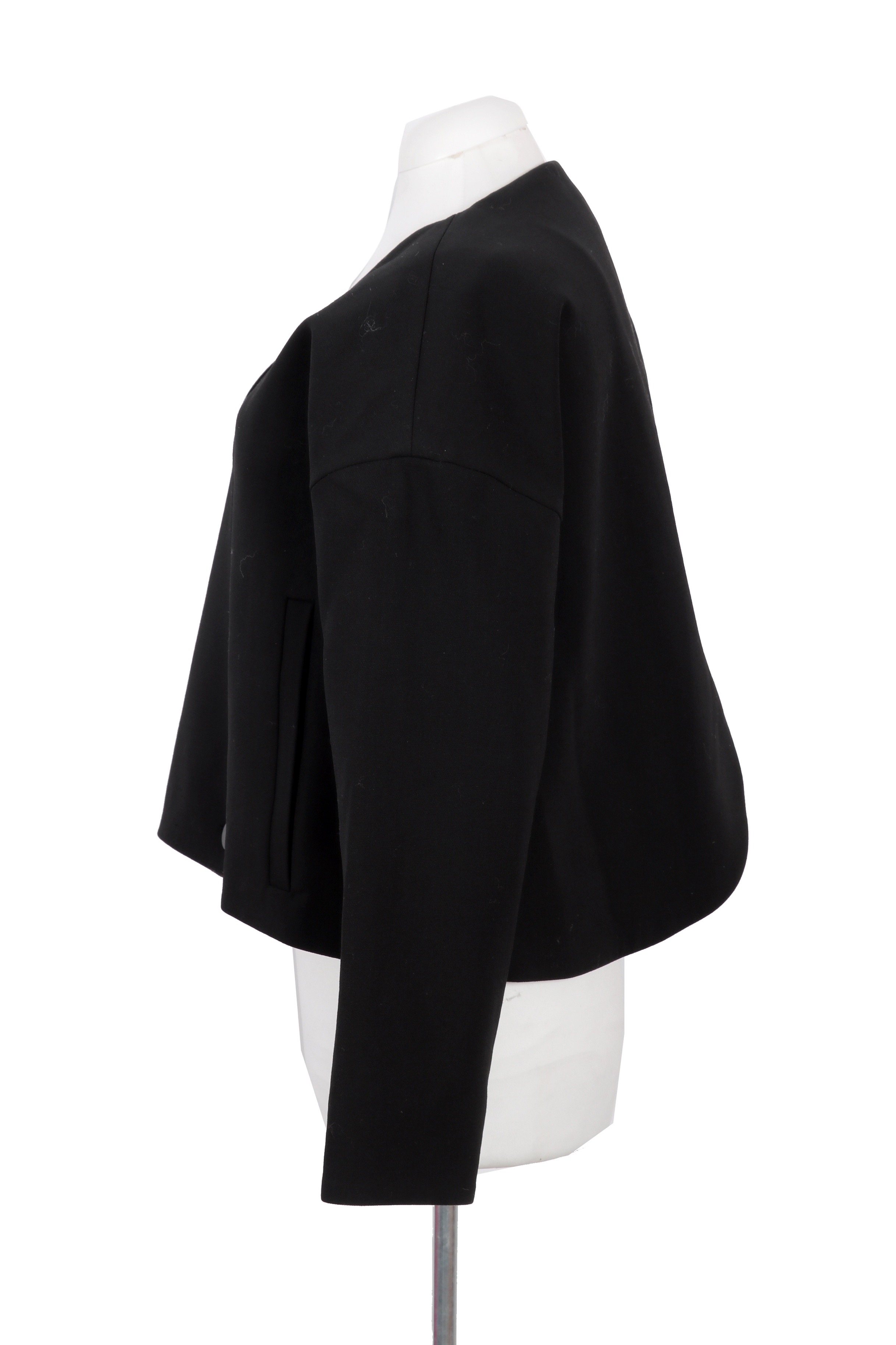Balenciaga cropped black jacket with minimalist tailoring and a sleek single-button closure