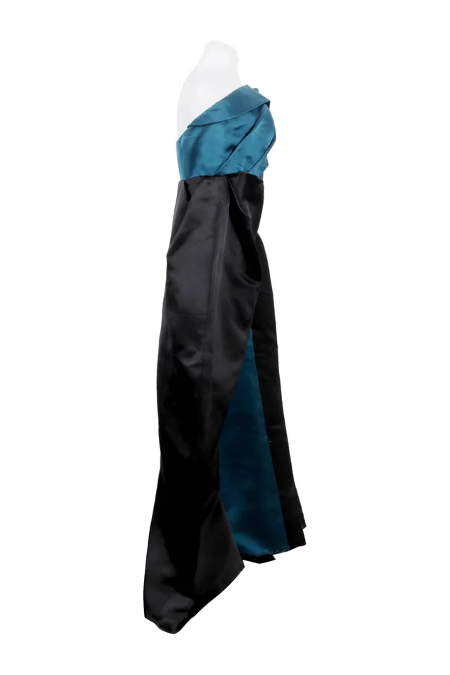 Lanvin Teal Blue & Black Silk Gown