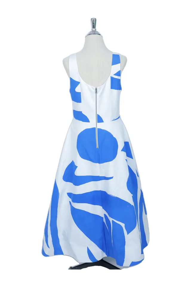 Alice & Olivia Blue & White Abstract Print Midi Dress
