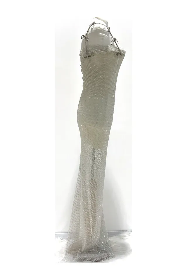 Mach & Mach Silver Embellished Maxi Dress