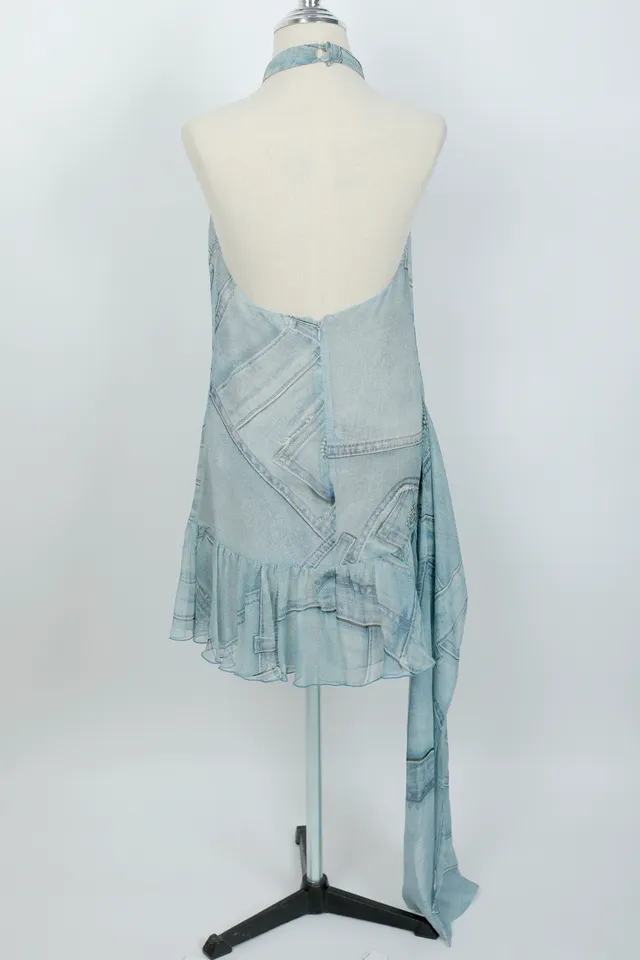 Blumarine Wash Blue Denim Mini Dress