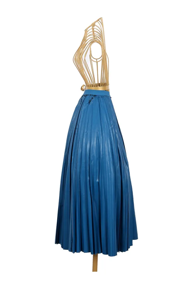 Pinko Blue Leather Midi Skirt