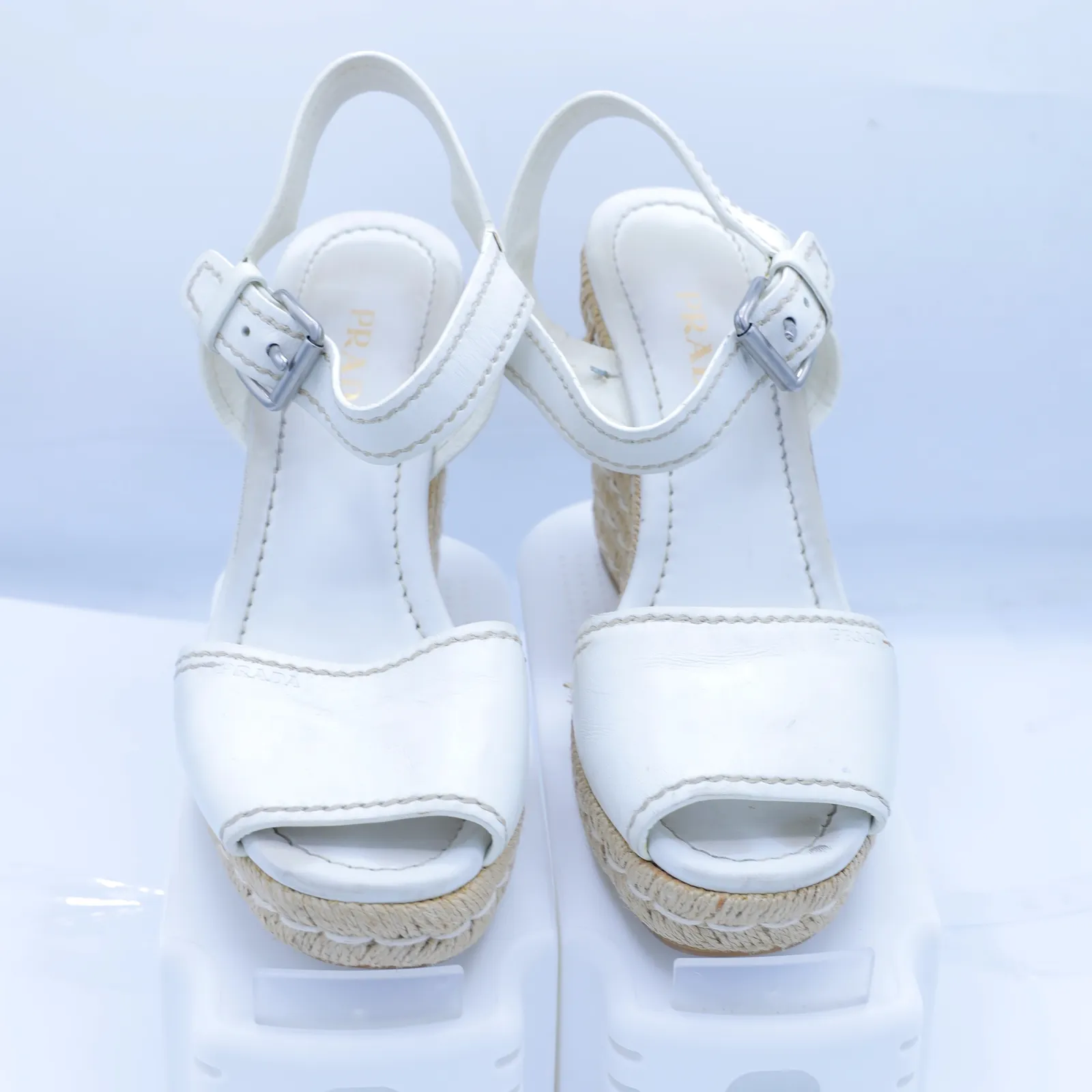 Prada White Leather Espadrilles