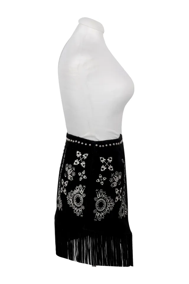 Understated Leather Black Floral Mini Skirt
