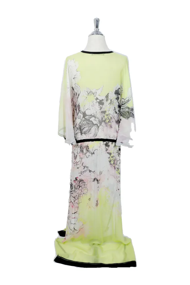 Roberto Cavalli Lime Green Floral Gown