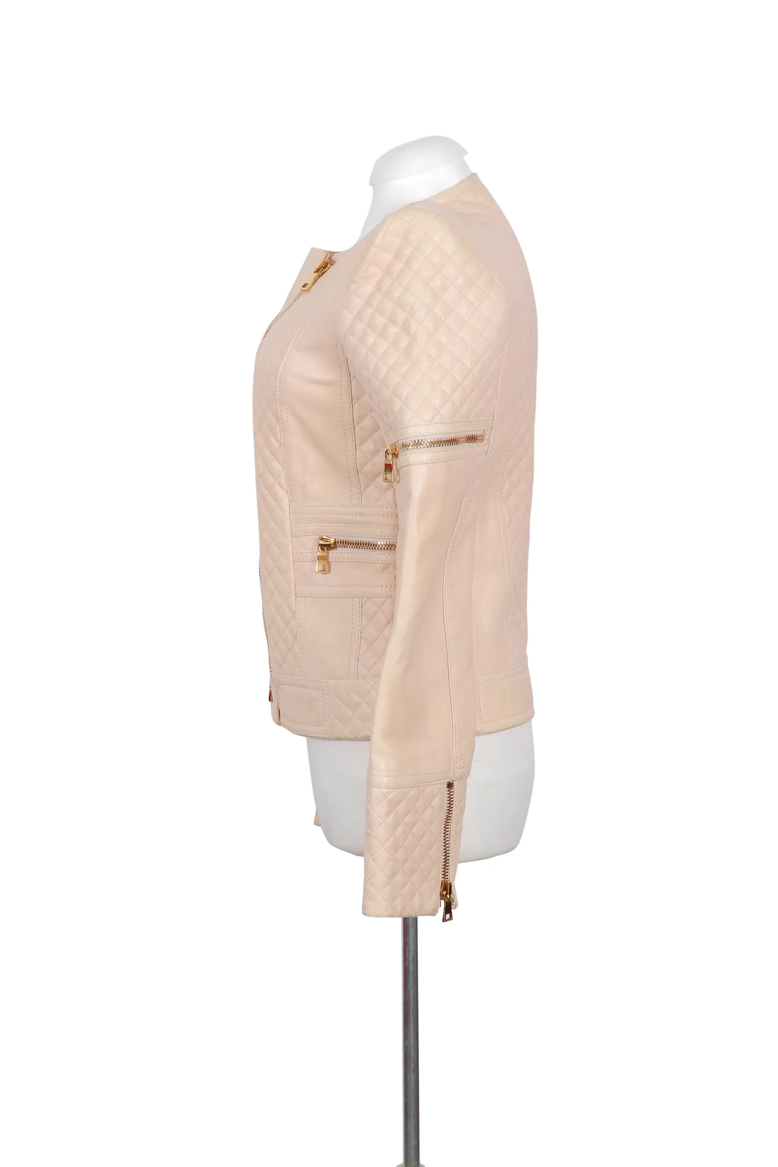 Balmain Blush Pink Quilted Leather Jacket
