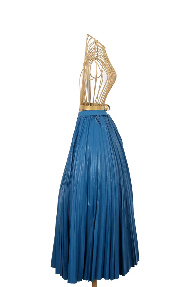 Pinko Blue Leather Midi Skirt