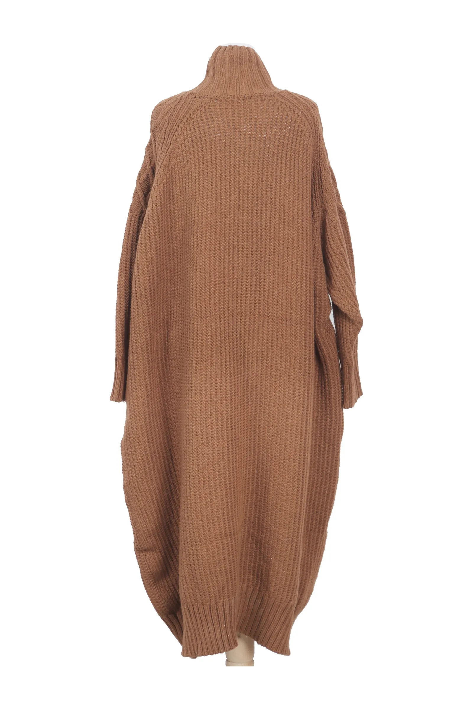 Leem Camel Brown Ribbed Knit Dress