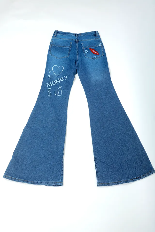 Ecaille Medium Blue Denim Embroidered Jeans