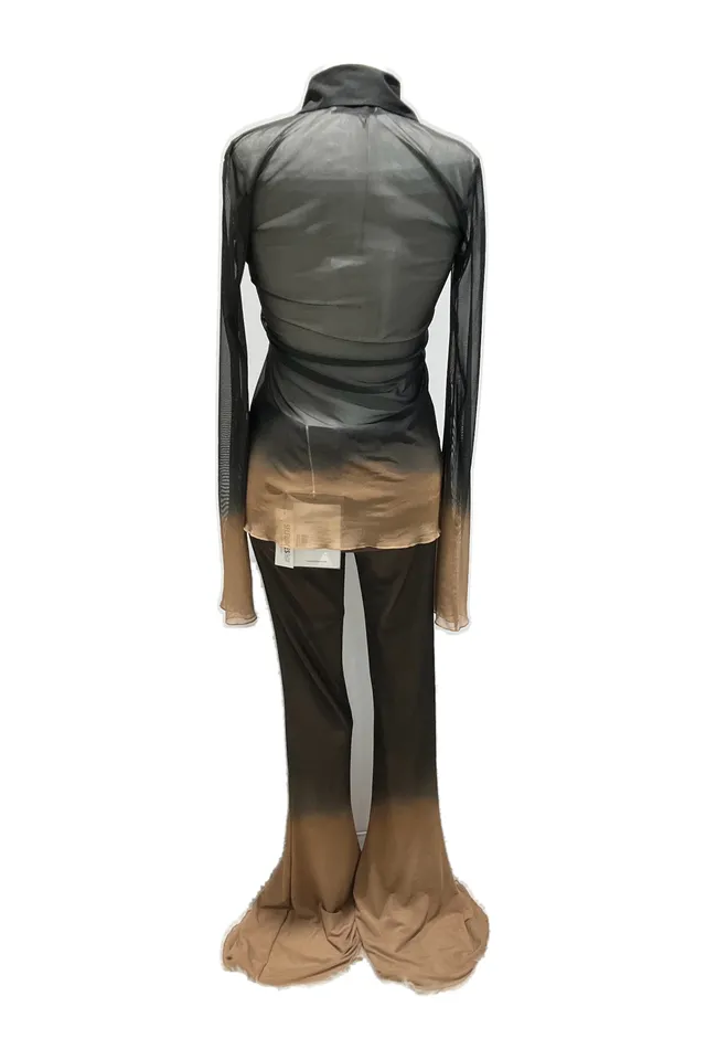 16 Arlington Black To Camel Ombre Chiffon Two-Piece Set